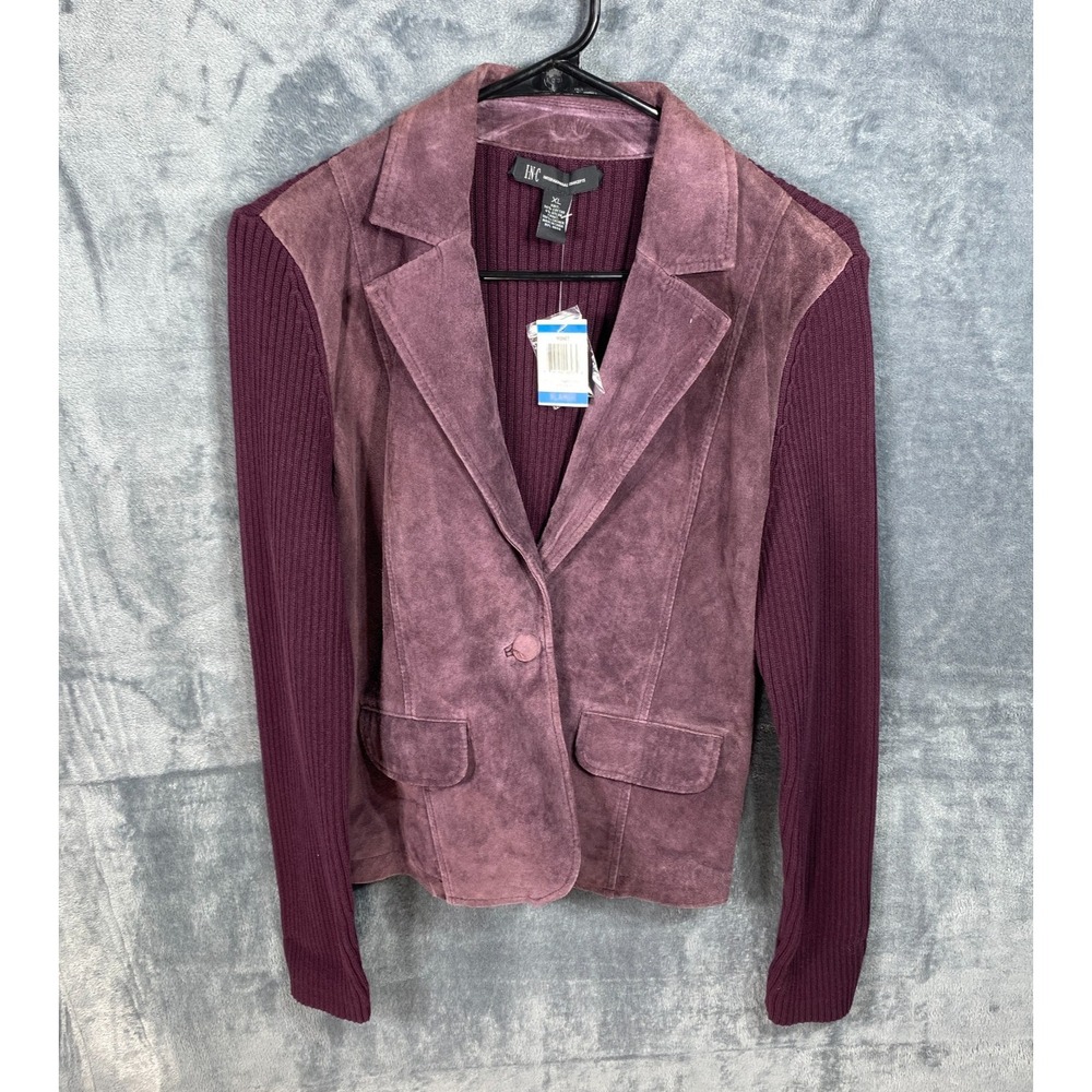 INC International Concepts Jacket XL Burgundy Suede Leather Front Knit Sleeve